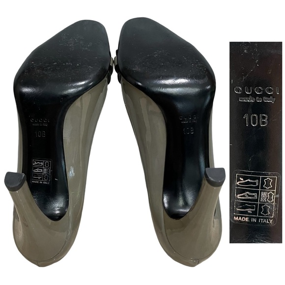 GUCCI Olive Green Gray Patent Leather Buckle Pumps US 9 - Picture 12 of 14